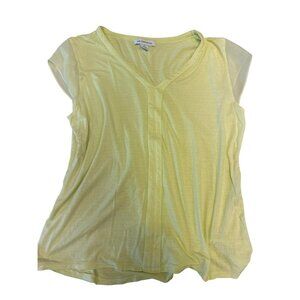 Liz Claiborne Light Yellow V-Neck Cap Sleeve Womens Top Size L Career Classic